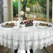 Toalha de Mesa com Bordado Guipir Fcil de Limpar Redonda 180cm - Elegance Branco - Dui Design