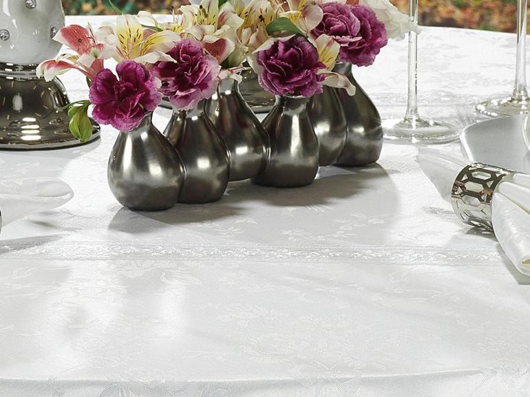 Toalha de Mesa com Bordado Guipir Fcil de Limpar Redonda 180cm - Elegance Branco - Dui Design