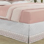 Saia para cama Box Matelassada com Bordado Ingls Casal - Elegance Branco e Rosa Velho - Dui Design