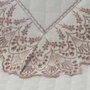 Jogo de Cama Queen Cetim de Algodo 300 fios com Bordado Ingls - Elegance Branco e Rosa Velho - Dui Design