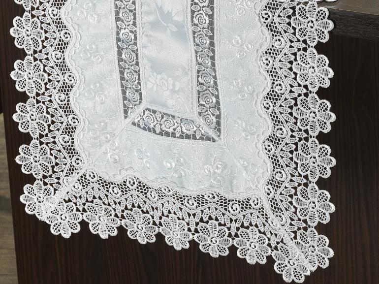 Trilho de Mesa com Bordado Guipir Fcil de Limpar 45x170cm - Elegance Branco - Dui Design
