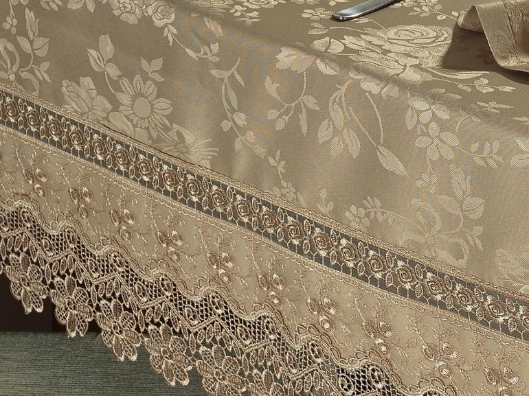Toalha de Mesa com Bordado Guipir Fcil de Limpar Retangular 6 Lugares 160x220cm - Elegance Caqui - Dui Design