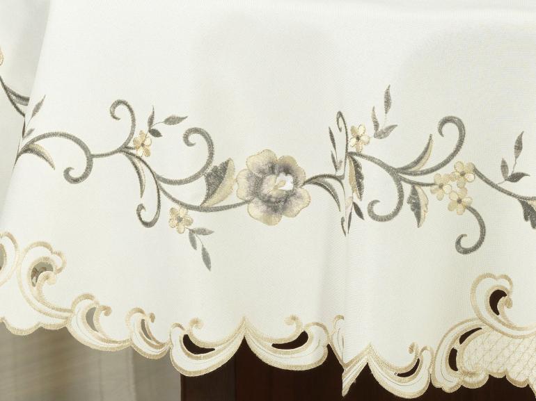 Toalha de Mesa com Bordado Richelieu Redonda 175cm - Elenice Bege - Dui Design