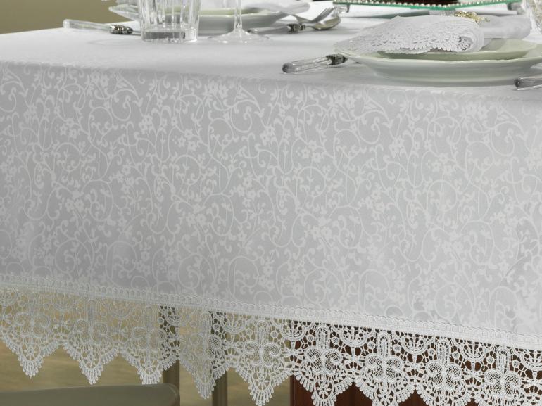 Toalha de Mesa com Bordado Guipir Fcil de Limpar Retangular 6 Lugares 160x220cm - Elizabeth Branco - Dui Design