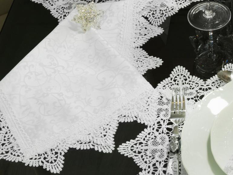 Kit: 4 Guardanapos com Bordado Guipir 50x50cm - Elizabeth Branco - Dui Design