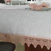 Toalha de Mesa com Bordado Guipir Fácil de Limpar Quadrada 8 Lugares 220x220cm - Elizabeth Branco e Rosa - Dui Design