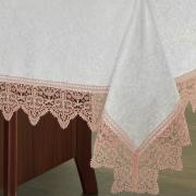 Toalha de Mesa com Bordado Guipir Fácil de Limpar Quadrada 8 Lugares 220x220cm - Elizabeth Branco e Rosa - Dui Design