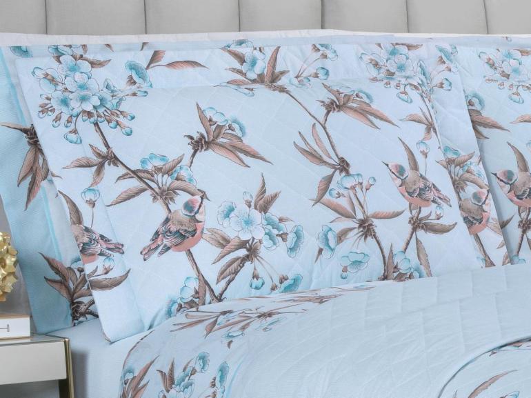 Enxoval King com Cobre-leito 7 pe�as 150 fios - Ellen Azul - Dui Design