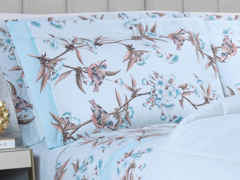 Enxoval King com Edredom 5 pe�as 150 fios - Ellen Azul - Dui Design