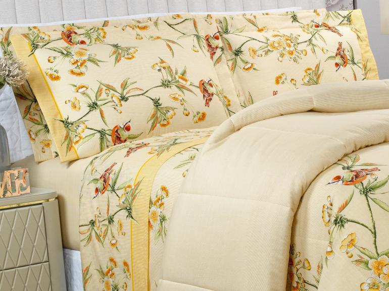 Jogo de Cama Casal 150 fios - Ellen Amarelo - Dui Design
