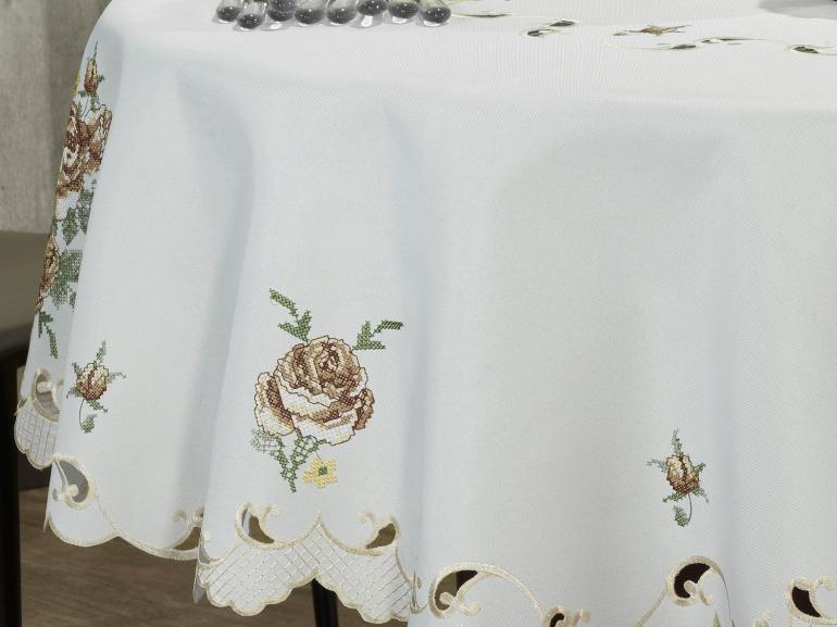 Toalha de Mesa com Bordado Richelieu Redonda 175cm - Eloisa Rosas - Dui Design