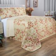 Kit: 1 Cobre-leito Queen Bouti de Microfibra Ultrasonic Estampada + 2 Porta-travesseiros - Emily Marfim - Dui Design