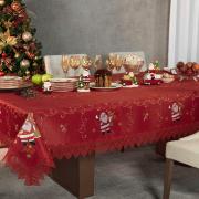 Toalha de Mesa Natal com Bordado Richelieu Retangular 6 Lugares 160x220cm - Encanto Vermelho - Dui Design