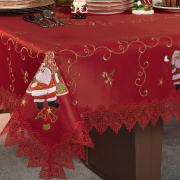 Toalha de Mesa Natal com Bordado Richelieu Quadrada 4 Lugares 160x160cm - Encanto Vermelho - Dui Design