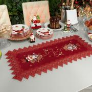 Trilho de Mesa Natal com Bordado Richelieu 40x85cm Avulso - Encanto Vermelho - Dui Design