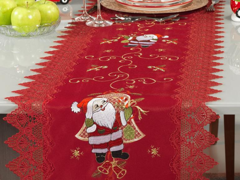 Trilho de Mesa Natal com Bordado Richelieu 45x170cm Avulso - Encanto Vermelho - Dui Design