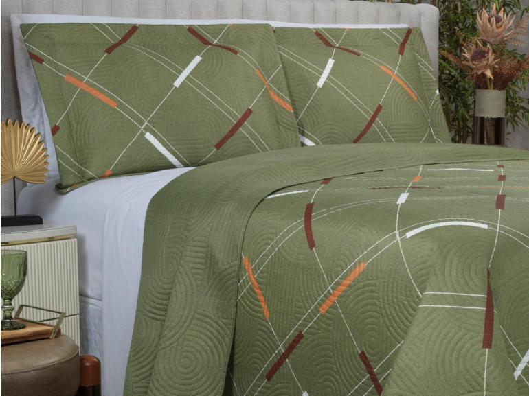 Kit: 1 Cobre-leito King Bouti de Microfibra Ultrasonic Estampada + 2 Porta-travesseiros - Enzo sage - Dui Design