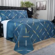 Kit: 1 Cobre-leito Queen Bouti de Microfibra Ultrasonic Estampada + 2 Porta-travesseiros - Enzo Azul - Dui Design