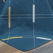 Kit: 1 Cobre-leito Queen Bouti de Microfibra Ultrasonic Estampada + 2 Porta-travesseiros - Enzo Azul - Dui Design