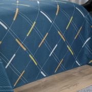 Kit: 1 Cobre-leito Queen Bouti de Microfibra Ultrasonic Estampada + 2 Porta-travesseiros - Enzo Azul - Dui Design