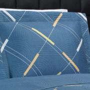 Kit: 1 Cobre-leito Queen Bouti de Microfibra Ultrasonic Estampada + 2 Porta-travesseiros - Enzo Azul - Dui Design