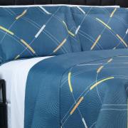 Kit: 1 Cobre-leito Queen Bouti de Microfibra Ultrasonic Estampada + 2 Porta-travesseiros - Enzo Azul - Dui Design
