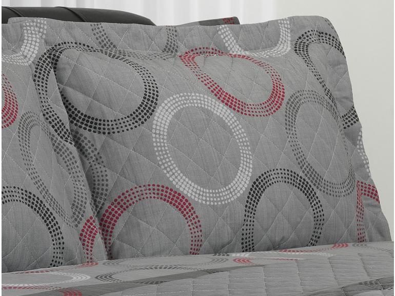 Kit: 1 Cobre-leito Queen + 2 Porta-travesseiros Percal 180 fios - Esfera Cinza Grafite - Dui Design