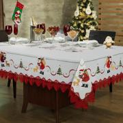 Toalha de Mesa Natal com Bordado Richelieu Quadrada 8 Lugares 220x220cm - Esperana Branco e Vermelho - Dui Design