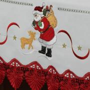 Toalha de Mesa Natal com Bordado Richelieu Retangular 8 Lugares 160x270cm - Esperana Branco e Vermelho - Dui Design