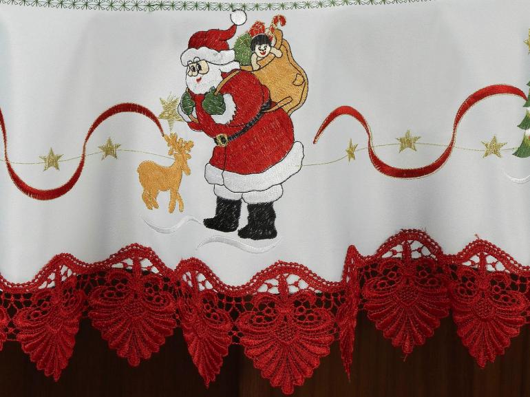 Toalha de Mesa Natal com Bordado Richelieu Redonda 180cm - Esperana Branco e Vermelho - Dui Design