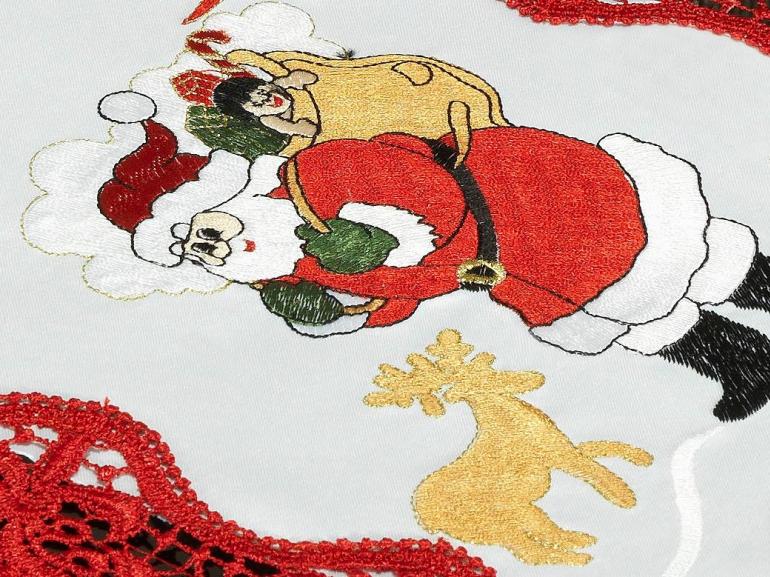 Trilho de Mesa Natal com Bordado Richelieu 40x85cm Avulso - Esperança Branco e Vermelho - Dui Design