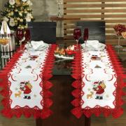 Trilho de Mesa Natal com Bordado Richelieu 45x170cm Avulso - Esperana Branco e Vermelho - Dui Design