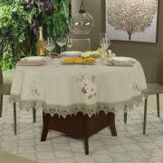 Toalha de Mesa de Linho com Bordado Richelieu Redonda 180cm - Estela Bege - Dui Design