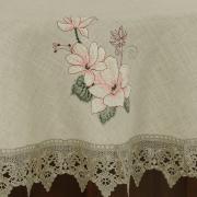 Toalha de Mesa de Linho com Bordado Richelieu Redonda 180cm - Estela Bege - Dui Design