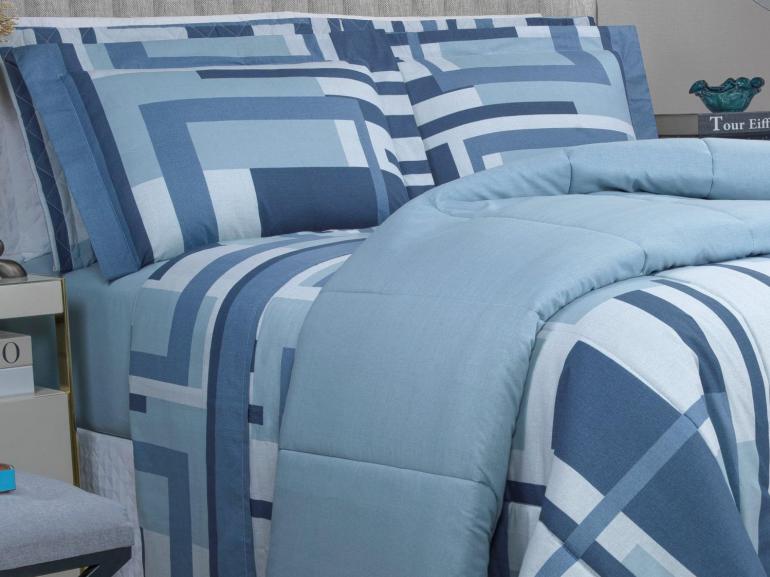 Jogo de Cama Casal 150 fios - Estocolmo Azul - Dui Design