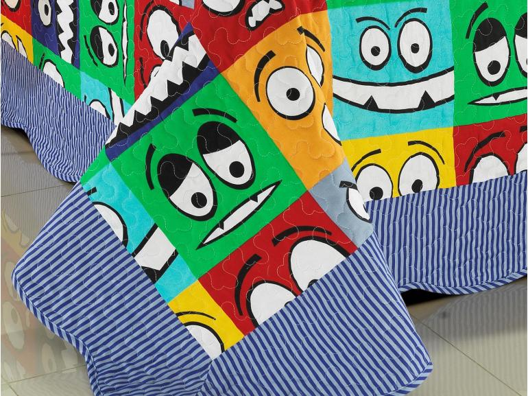 Kit: 1 Cobre-leito Solteiro Kids Bouti de Microfibra PatchWork + 1 Porta-travesseiro - Face Multicor - Dui Design