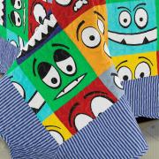 Kit: 1 Cobre-leito Solteiro Kids Bouti de Microfibra PatchWork + 1 Porta-travesseiro - Face Multicor - Dui Design