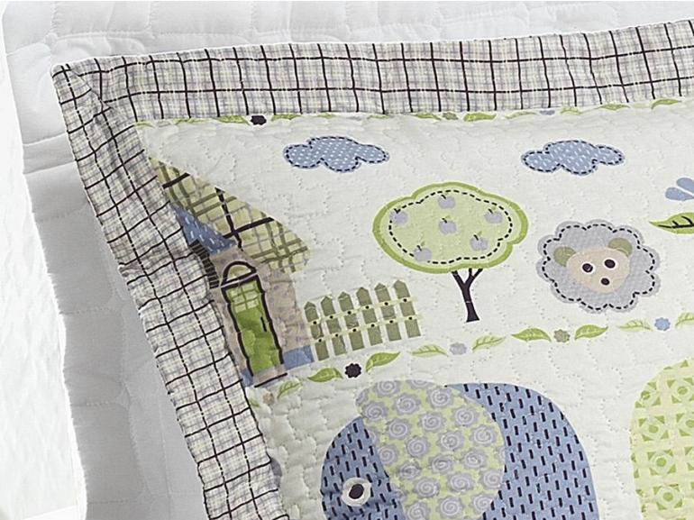 Kit: 1 Cobre-leito Solteiro Bouti de Microfibra PatchWork + 1 Porta-travesseiro - Fazendinha - Dui Design