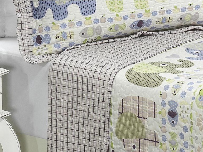 Kit: 1 Cobre-leito Solteiro Bouti de Microfibra PatchWork + 1 Porta-travesseiro - Fazendinha - Dui Design
