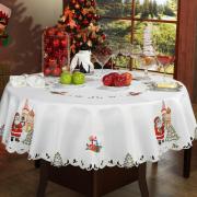 Toalha de Mesa Natal com Bordado Richelieu Redonda 180cm - Felicidade Branco - Dui Design
