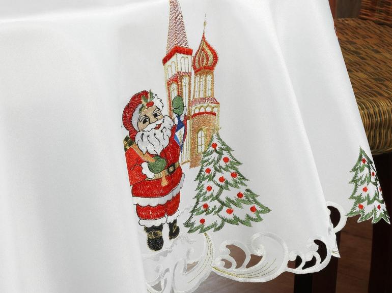 Toalha de Mesa Natal com Bordado Richelieu Redonda 180cm - Felicidade Branco - Dui Design