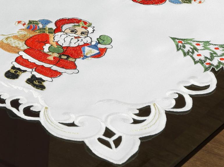 Jogo Americano Natal 4 Lugares (4 peas) com Bordado Richelieu 35x50cm - Felicidade Branco - Dui Design