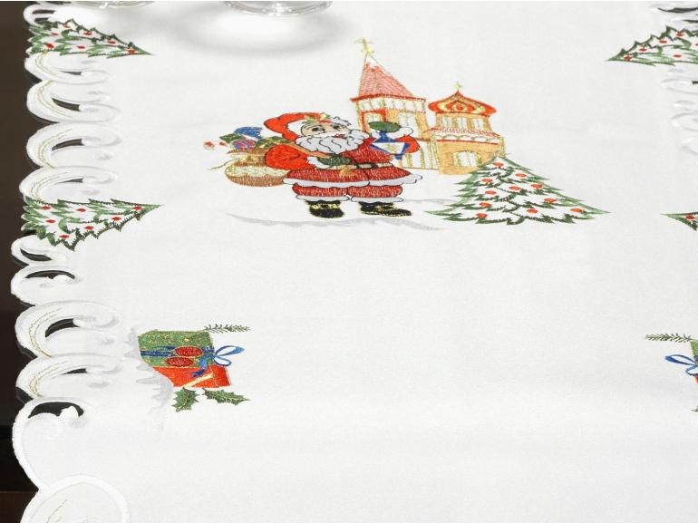 Trilho de Mesa Natal com Bordado Richelieu 45x170cm - Felicidade Branco - Dui Design