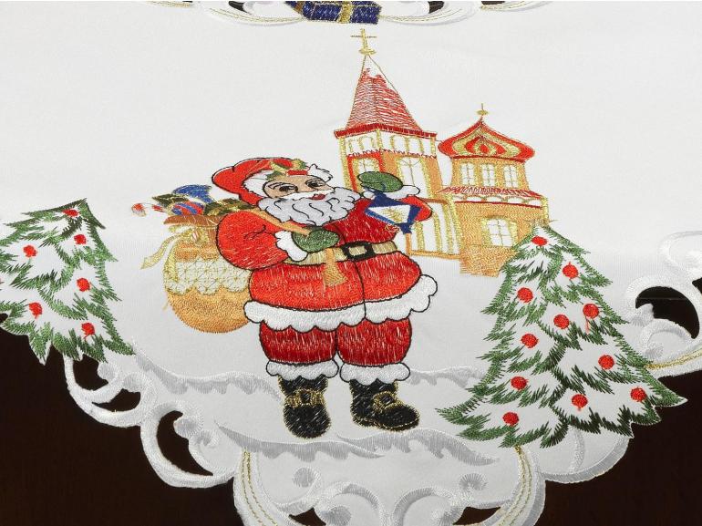 Centro de Mesa Natal Quadrado com Bordado Richelieu 85x85cm - Felicidade Branco - Dui Design