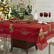Toalha de Mesa Natal com Bordado Richelieu Retangular 8 Lugares 160x270cm - Felicidade Vermelho - Dui Design