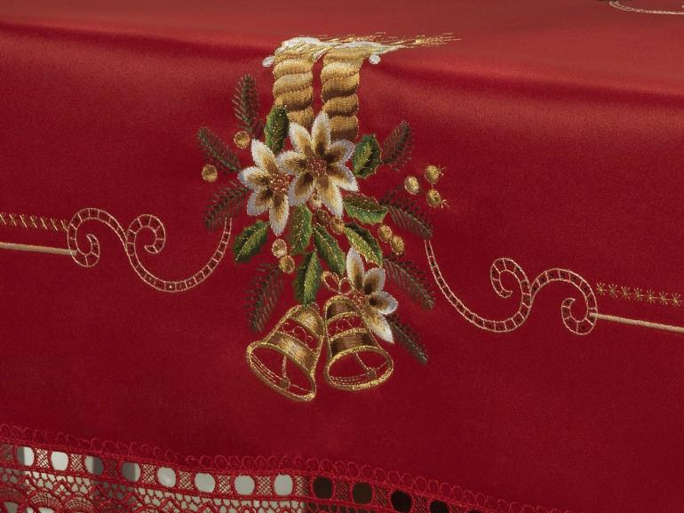 Toalha de Mesa Natal com Bordado Richelieu Retangular 6 Lugares 160x220cm - Felicidade Vermelho - Dui Design