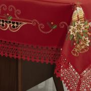 Toalha de Mesa Natal com Bordado Richelieu Retangular 10-12 Lugares 160x320cm - Felicidade Vermelho - Dui Design