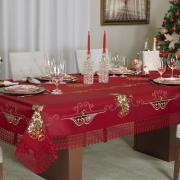 Toalha de Mesa Natal com Bordado Richelieu Retangular 8 Lugares 160x270cm - Felicidade Vermelho - Dui Design