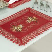Jogo Americano Natal 4 Lugares (4 peças) com Bordado Richelieu 35x50cm - Felicidade Vermelho - Dui Design