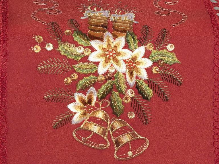 Trilho de Mesa Natal com Bordado Richelieu 45x170cm Avulso - Felicidade Vermelho - Dui Design